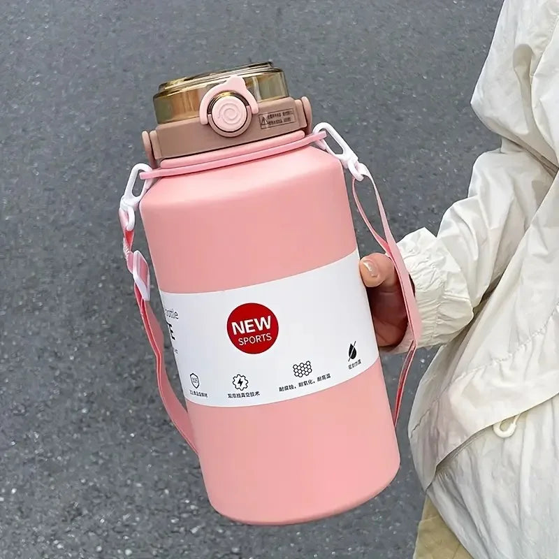 2L/ 67.63Oz Large Capacity Stainless Steel Insulated Tumbler with Handle, Ice-Keeping and Thermal Straw, Sports Water Bottle