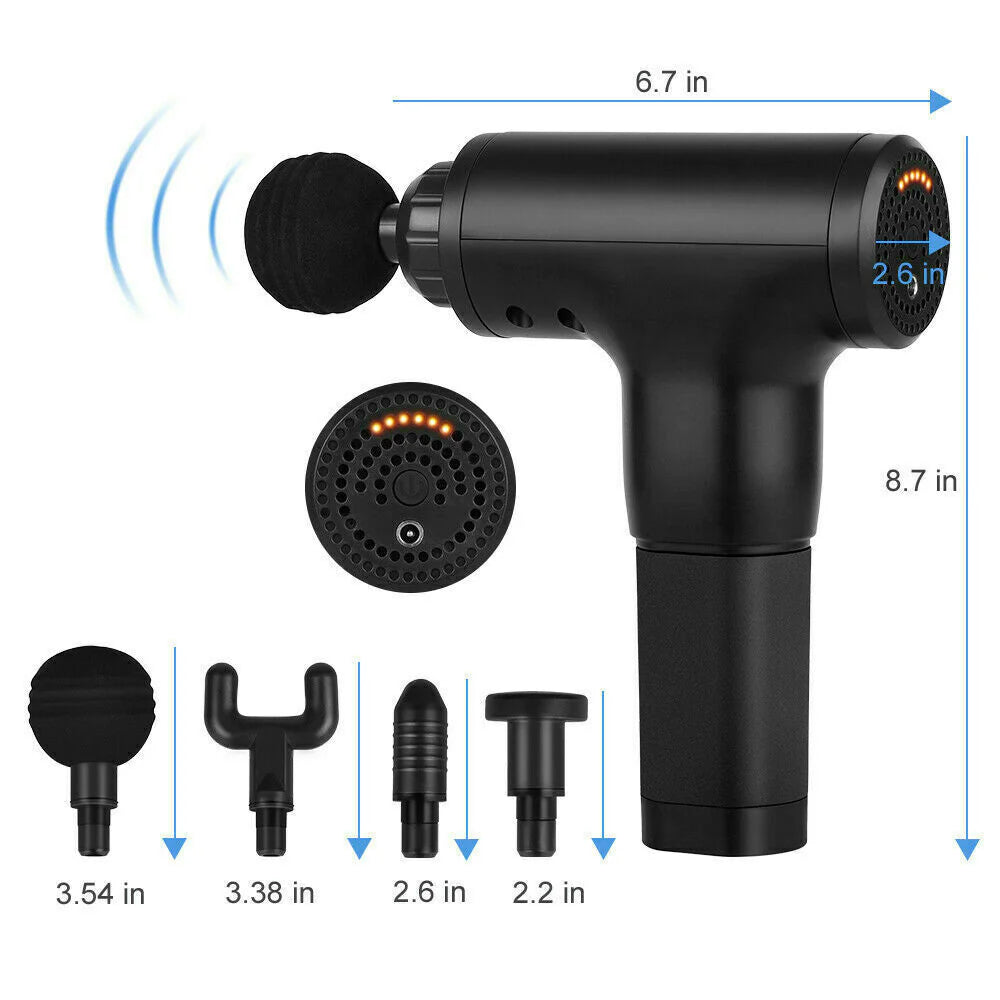 Deep Tissue Percussion Massage Gun – 4 Attachment Heads, Handheld Muscle Relaxer, US Seller Fast Ship
