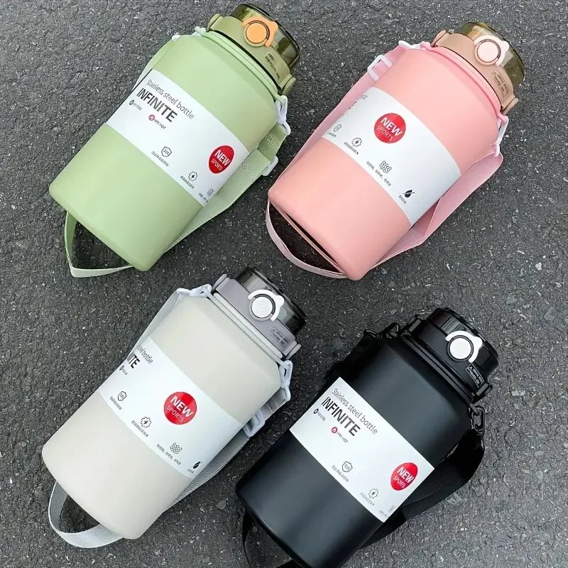 2L/ 67.63Oz Large Capacity Stainless Steel Insulated Tumbler with Handle, Ice-Keeping and Thermal Straw, Sports Water Bottle