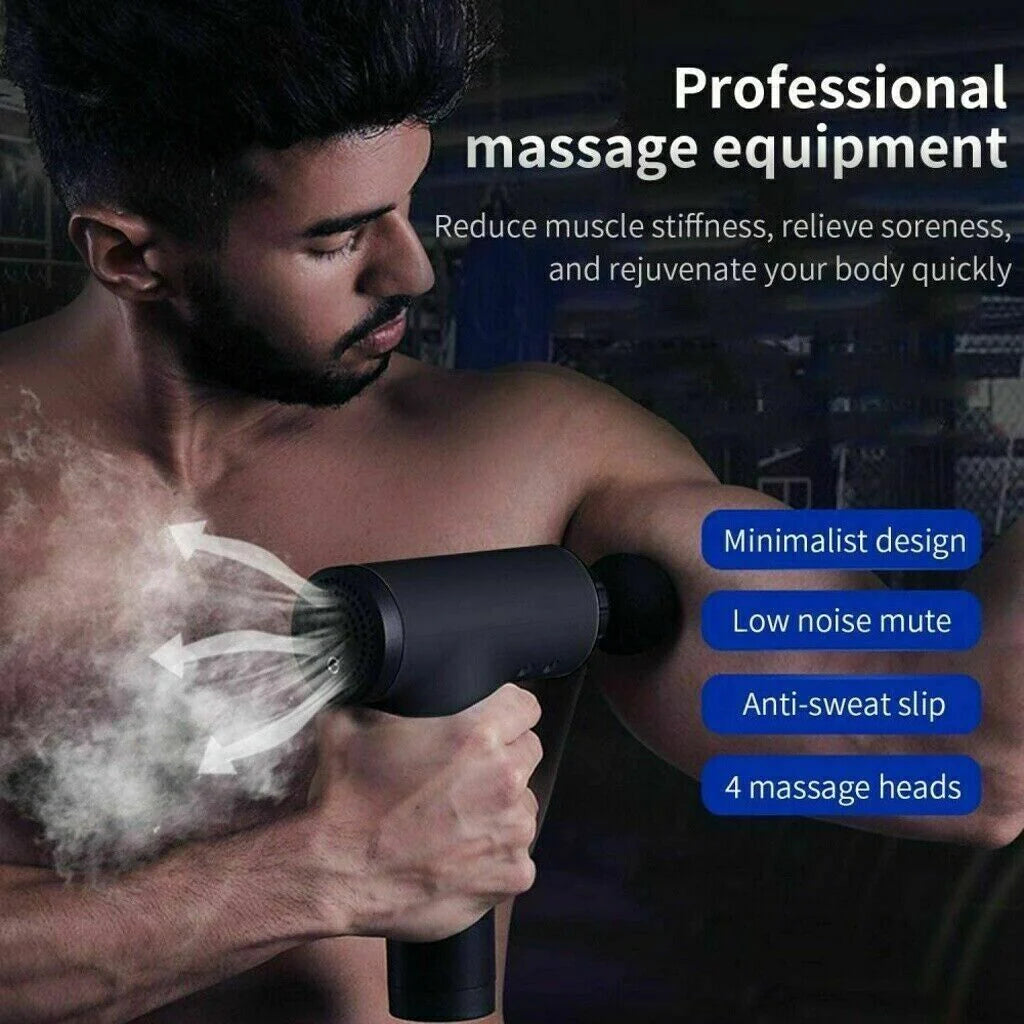 Deep Tissue Percussion Massage Gun – 4 Attachment Heads, Handheld Muscle Relaxer, US Seller Fast Ship