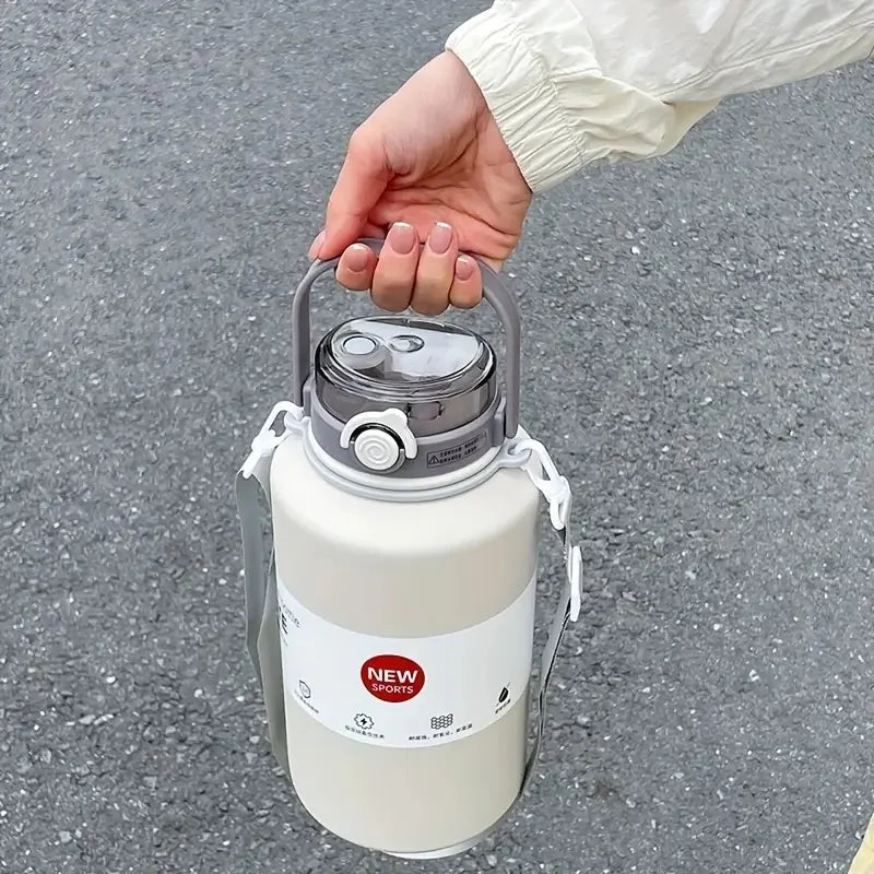 2L/ 67.63Oz Large Capacity Stainless Steel Insulated Tumbler with Handle, Ice-Keeping and Thermal Straw, Sports Water Bottle