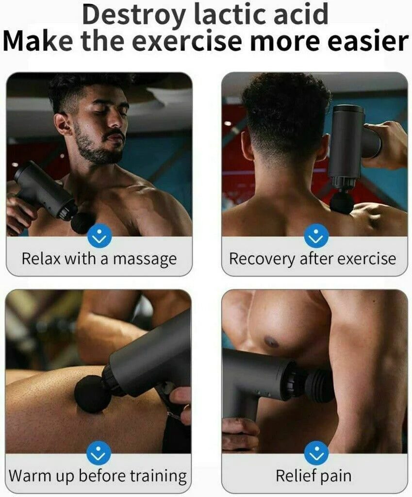 Deep Tissue Percussion Massage Gun – 4 Attachment Heads, Handheld Muscle Relaxer, US Seller Fast Ship