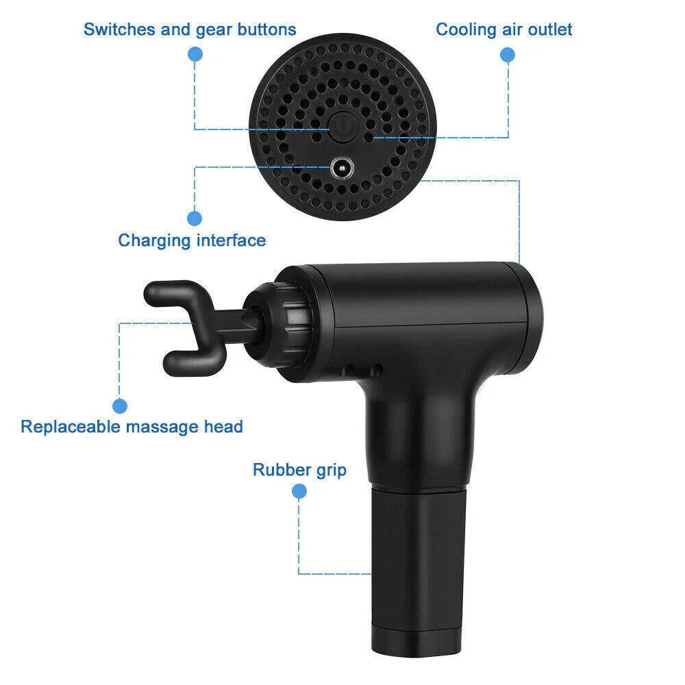 Deep Tissue Percussion Massage Gun – 4 Attachment Heads, Handheld Muscle Relaxer, US Seller Fast Ship