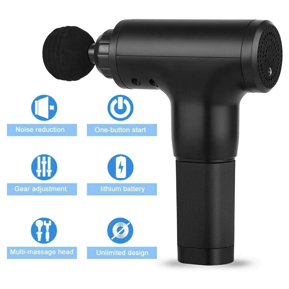 Deep Tissue Percussion Massage Gun – 4 Attachment Heads, Handheld Muscle Relaxer, US Seller Fast Ship