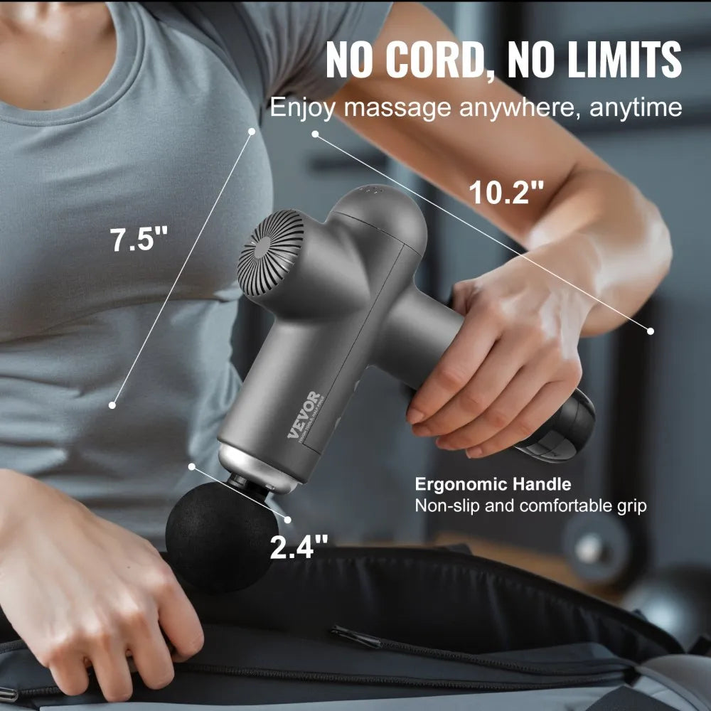 VEVOR Deep Tissue Massage Gun – 8 Speed Levels, 6 Heads, 16V 2500mAh Battery